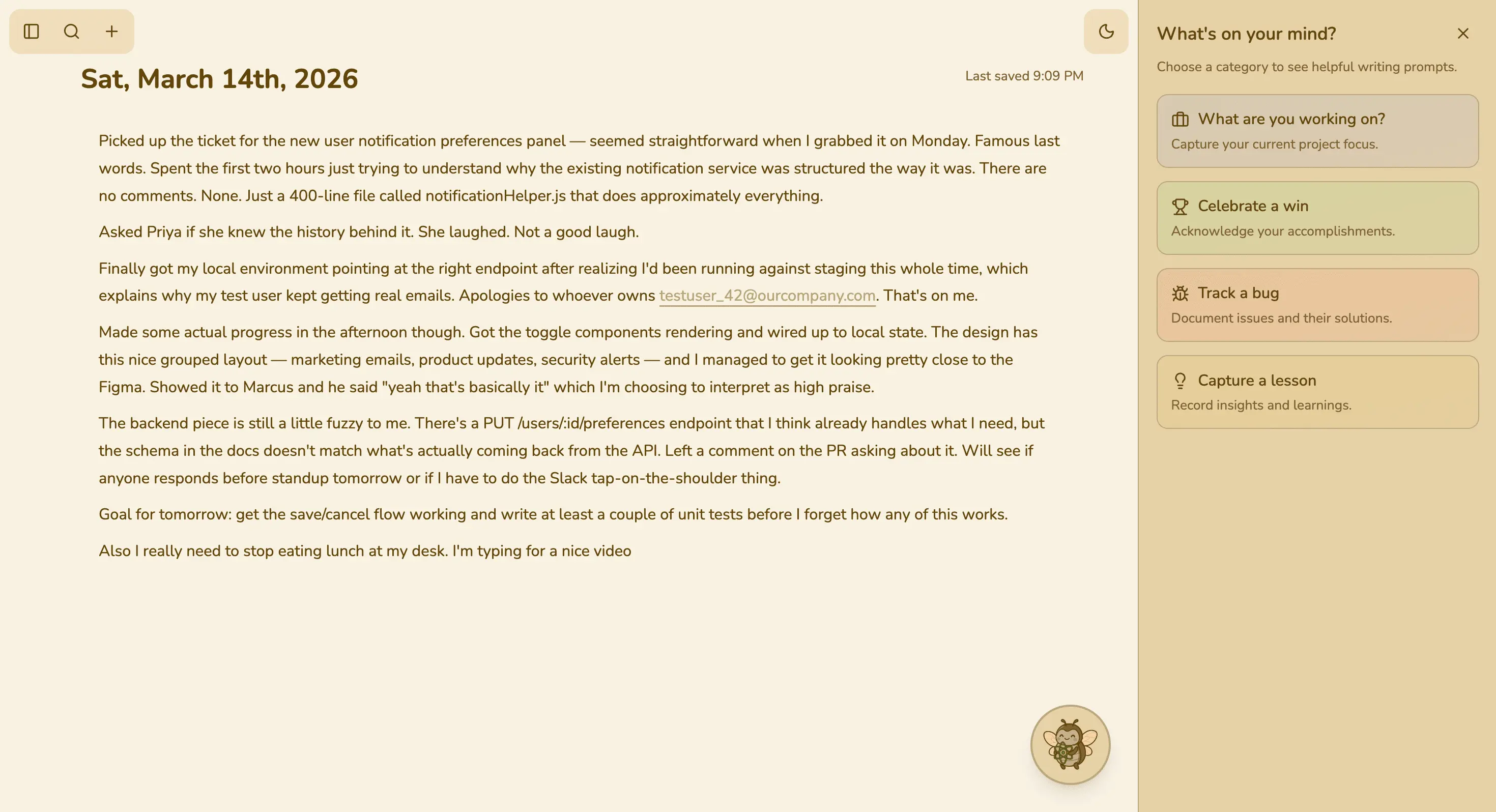 JuneBug journaling app interface