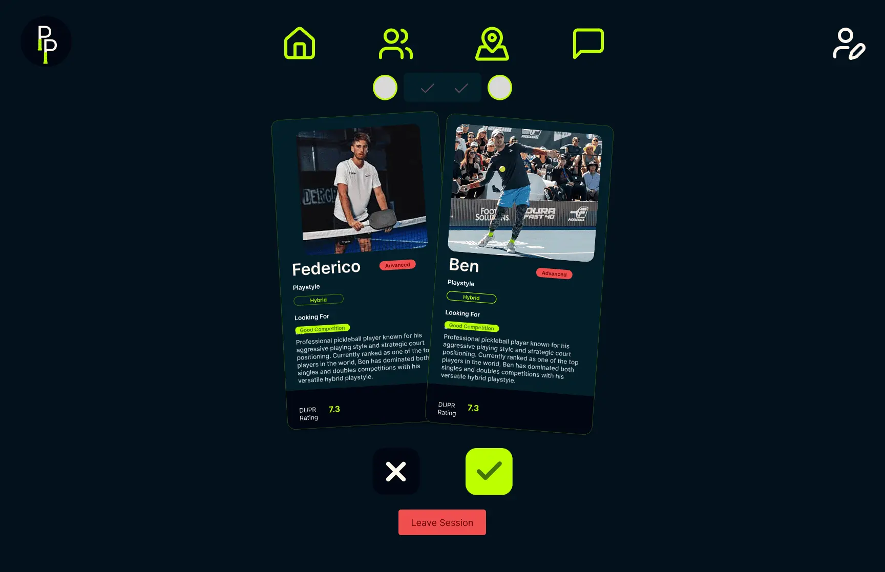 Pickle-Pal partner matching app interface
